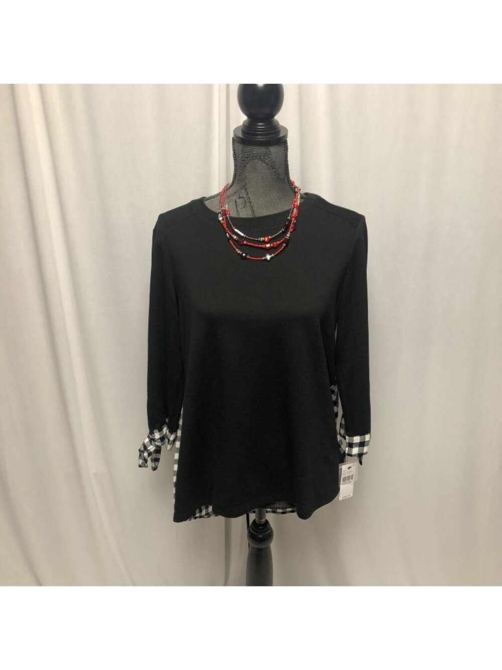 AB Studio Top Womens Size Medium Black White Check Hi Low Comfy Shirt NEW